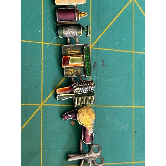 Beautician Bracelet Hair Salon Tools Enamel Brush Scissors Blower Dyer 8in Gift - Picture 11 of 11